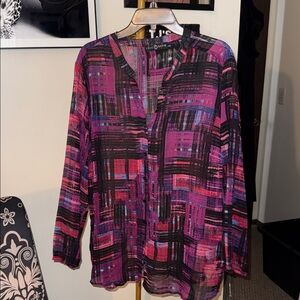 Fred David Pink and Black Plaid Blouse